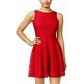 Speechless Juniors' Glittered Lace Dress (Cherry Red, 3)