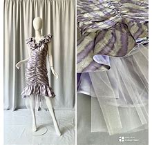 VINTAGE Metallic Silk Ruched Dress With Tulle Underlay