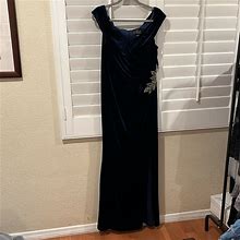 Alex Evenings Dresses | Nwt Alex Evenings Navy Blue Velvet Off Shoulder Floor Length Gown Size 16 | Color: Blue/Silver | Size: 16