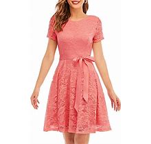 Bridesmay Womens Floral Semi Formal Lace Dress Swing Cocktail Party Elegant Bridesmaid Dress Coral S, Small