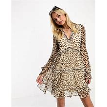 Vero Moda Ruffle Layered Mini Dress In Leopard Print-Multi - Multi (Size: M)