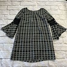 A. Byer Dress Black Bell Sleeves Crochet Detail Back Cutout Lined Size