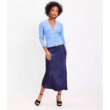 Loft Petite Floral Jacquard Bias Midi Skirt Size Medium Deep Space Blue Women's