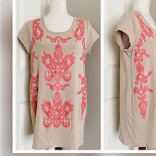 Anthropologie Dresses | Anthropologie Embroidered Shift Dress Tunic Top L | Color: Pink/Tan | Size: L