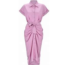 Peaskjp Women Dresses Women's Casual Dresses Short Puff Sleeve V Neck Dress Spring Or Summer (Pink,S)