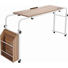 Adjustable Overbed Table, Mobile Computer Desk Height And Length Adjustable Over Bed Laptop Workstation With Rolling Wheel And Tilting Tabletop For H
