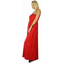 Bimba Women Long Red Maxi Dress Embroidered Neck Trendy Chic Clothing