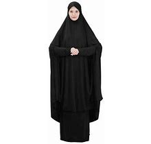 Two Piece Women Overhead Kaftan Prayer Dress Set Abaya Muslim Burqa