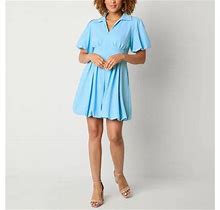 Melonie T Short Sleeve Fit + Flare Dress | Blue | Womens 6 | Dresses Fit + Flare Dresses | Pleated|Hidden Closure | Spring Fashion | Easter Fashion