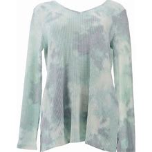 Susan Graver Weekend Printed Brushed Waffle Knit Tunic Top Mint