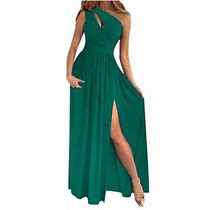 Elegant Dresses For Women Summer Sexy One Shoulder Dress Hollow Long Dress Sleeveless Evening Party Ruched Maxi Dress