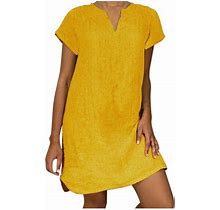 Chgbmok Women's Plus Size Casual Dress Summer Cotton Linen T Shirt Knee-Length Dresses