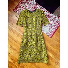 Lyn Devon Dresses | Lyn Devon Embroidered Lace Sheath Dress | Color: Green/Yellow | Size: 4