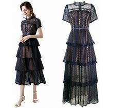 Summer Womens Lace Cake Dress Empire Waist Cocktail Banquet Party Luxury Retro F