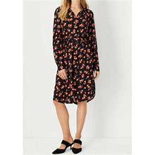 Ann Taylor Petite Floral Belted Long Sleeve Shirt Dress Size M