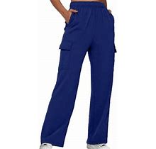 Bdfzl Pants For Women Women's Trendy Casual Elastic Waist With Multiple Pockets Sweatpants Cargo Pants For Women Blue S