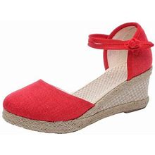 Ehqjnj Woman Sandals Womens Sandals Beach Slides Women Sandals Wedge Low Heel Roman Wedge Ladies Fashion Elastic Strap Carved Breathable Shoes Thick S