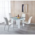 5 Piece Double-Layer Dining Table Set, Square Tempered Glass Dining Table Kitchen Furniture With Leatherette Dining Chairs