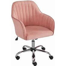 Yaheetech Modern Velvet Height-Adjustable Task Chairs With Armrests, Pink