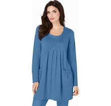 Plus Size Women's Long-Sleeve Two-Pocket Soft Knit Tunic By Roaman's In Dusty Indigo (Size L) Shirt