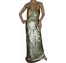 Jenny Packham Oriel Crystal Gold Sequin Long Tulle Gown Evening Dress