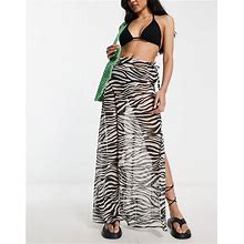 Miss Selfridge Beach Chiffon Zebra Tie Side Maxi Skirt-Multi - Multi (Size: 10)