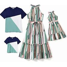 PATPAT Family Matching Outfits Mommy And Me Halter Belted Sun Dresses Multicolor