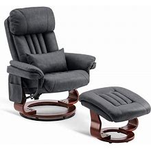 Mcombo Reclining Chairs With Ottoman 360 Degrees Swivel Recliners With Massage Faux Leather Ergonomic Lounge Chairs For Living Room Bedroom 4999(Dark Grey)
