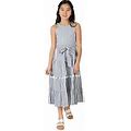 Rare Editions Big Girls Sleeveless Striped Maxi Dress | Gray | Regular 7 | Dresses Maxi Dresses | Zip Front|Tiered|Cut Outs