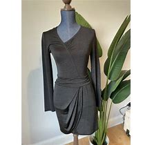 The Kooples Sport Black Dress Size 2 Gathered Stretch Long Sleeves