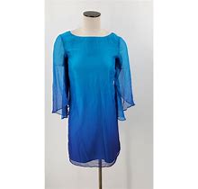 Tahari Womens Dress 3/4 Tulip Sleeve Shift Ombre Blue Beautiful Size 2 New