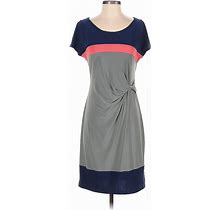 Alex And Ava By Komarov Casual Dress - Shift Boatneck Short Sleeve: Blue Color Block Dresses - Women's Size Small