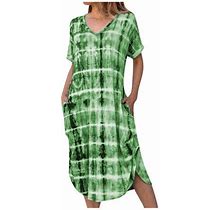 Xiuh Summer Beach Dresses For Women Casual Boho Kaftan Midi Dress With Pockets Party Holiday Long Dress