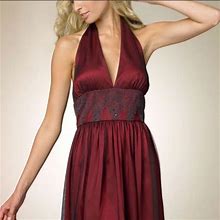 Adrianna Papell Dresses | Adrianna Papell Wine Color Beaded Halter Dress 6P | Color: Red | Size: 6P