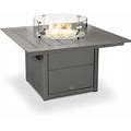 Polywood 42 Inch Square Round Gas Fire Pit Table, Slate Grey, Concrete