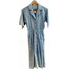 Vintage Dresses | Vtg 90S Liz Claiborne Faded Ombre Chambray Midi Dress Size 4 | Color: Blue | Size: 4