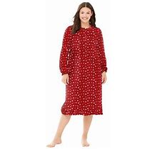 Plus Size Women's Cotton Flannel Print Short Gown By Only Necessities In Classic Red Roses (Size 1X) Pajamas