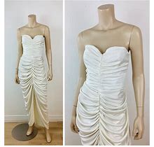 Vintage 1980S WHITE RUCHED PLEATED Marilyn Style Strapless Disco Dress / Vintage Wedding