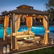 YOLENY 10' X 10' Gazebo, Hardtop Gazebo With Aluminum Frame, Double Galvanized Steel Roof, Curtains And Netting Included, Metal Gazebos Pergolas For