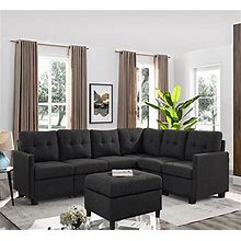 BEEY Modular Sectional Sofa Couches Living Room 6 Seats Corner Sectional Couches L- Shape Sofa Couch With Ottoman Set For Small Apartment,Deep Grey