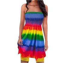 Lovskoo Strapless Dress For Women Boho Summer Dresses Style Waisted Slim Dress Sleeveless Floral Print Dress Multicolor