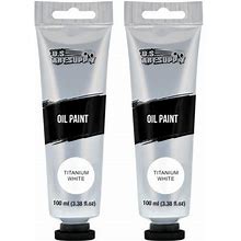 U.S. Art Supply Artists Oil Color Paint, Titanium White, 2 Extra-Large 100Ml Tubes - Professional Grade, Excellent Tinting Strength, Mixable - Portrai