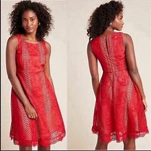 Anthropologie Dresses | Nwt Anthropologie Georgia Red Lace Midi Dress 14 | Color: Cream/Red | Size: 14