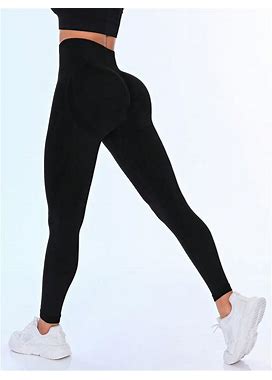 Solid Color Seamless Wide Waistband Sport Leggings,M