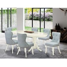 East West Furniture Vancouver Dining Room Table Set - Linen White & Baby Blue, Set Of 6