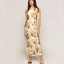 Reformation Dresses | Nwot Reformation Aden Silk Dress In Bella White Yellow Floral Maxi Tie S | Color: Gold/White | Size: Xs