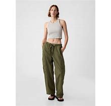 Women's Mid Rise Cargo Parachute Pants By Gap Army Jacket Green Size S