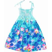 Dresses For Girls Kids Floral Bohemian Flowers Sleeveless Beach Straps Princess Dresses Toddler Dress Blue 6 Years-7 Years