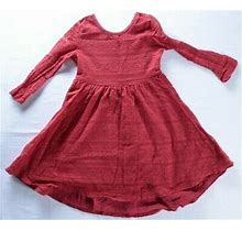 Fab Kids Girls Sz M 6/7 Red Lace Dress Overlay Long Sleeves Gathered
