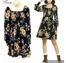 Babydoll Dress Womens Size Small Black Floral Long Sleeve Pockets Xhilaration